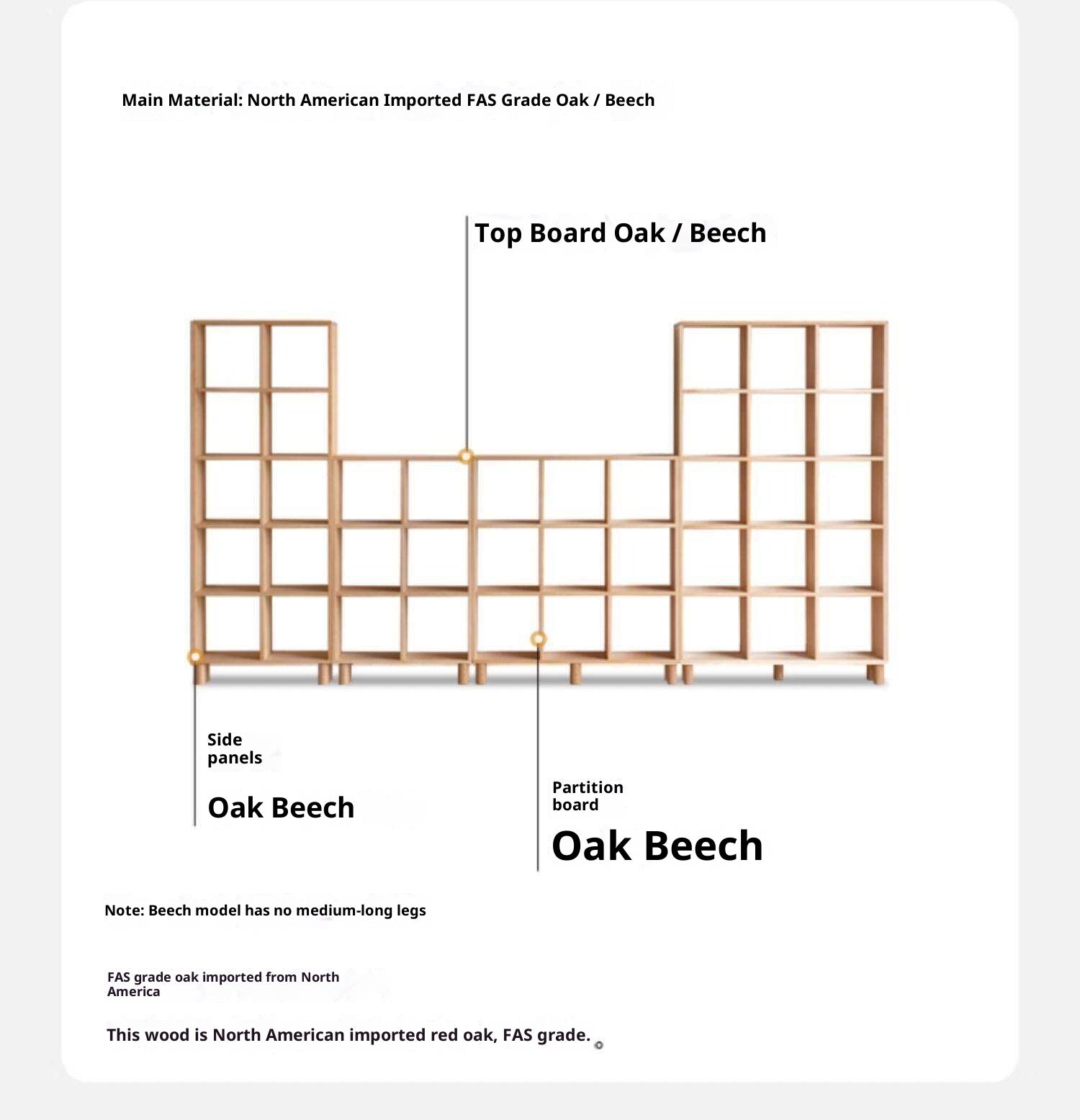 Beech, Oak Solid Wood Bookshelf Bookcase Free Combination