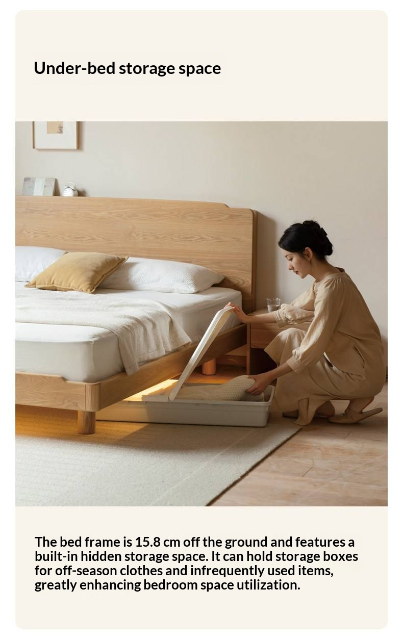 Ash Solid Wood Floating Bed — Large Slab, Simple Modern Design