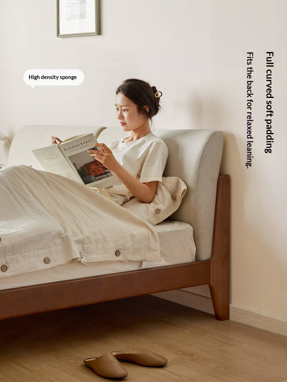 Beech Solid Wood Bed — Nordic Style, Modern Minimalist Design