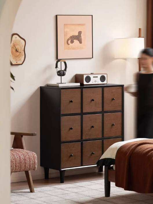 Rubberwood Solid 9-Drawer Dresser, Mid Century Bedroom Storage Cabinet