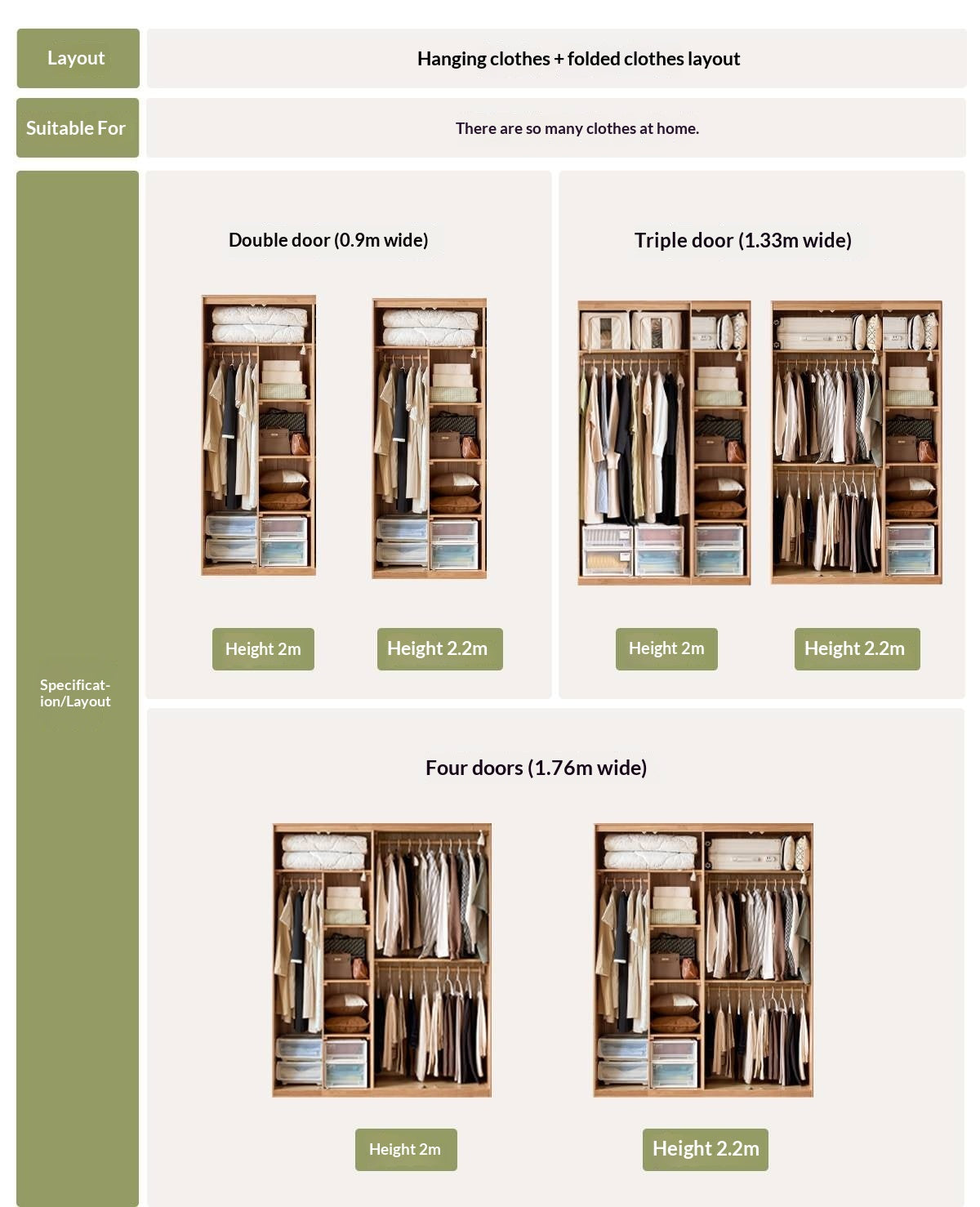 Oak Solid Wood narrow Wardrobe with Framed Panel Doors and Adjustable Layout