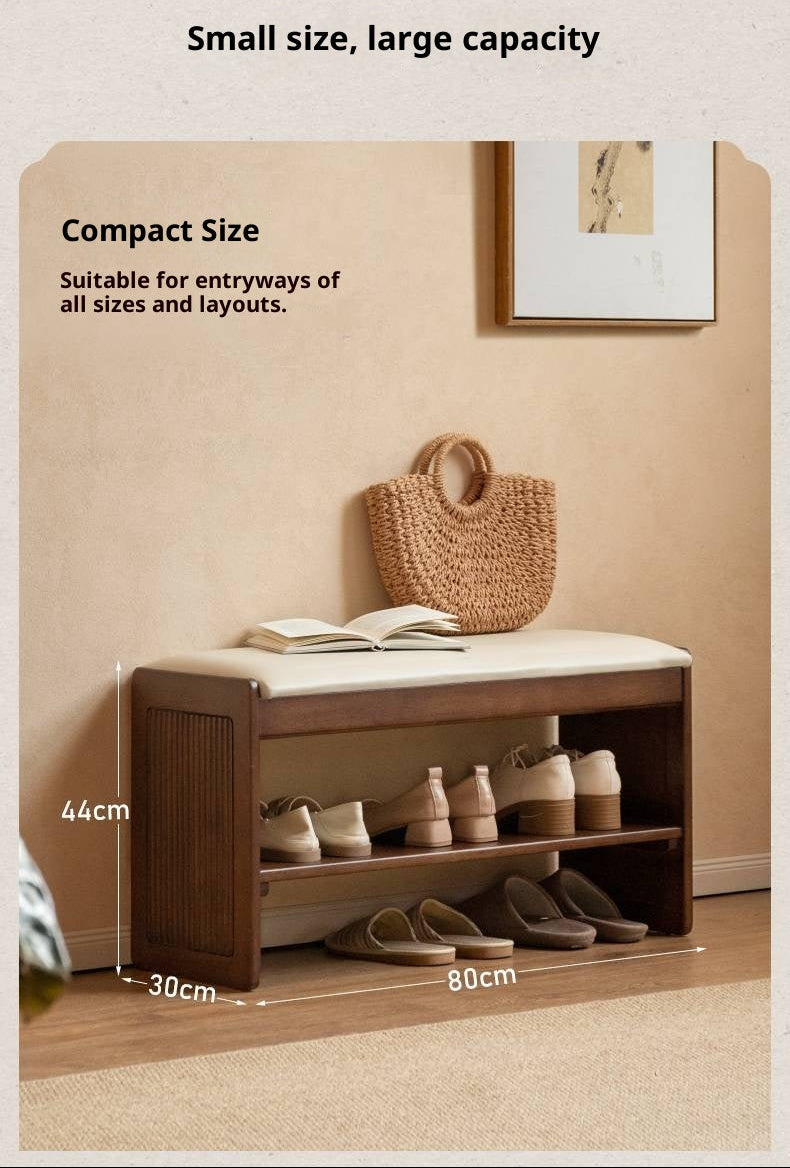 Solid Rubberwood Entryway Shoe Stool with Flip Top