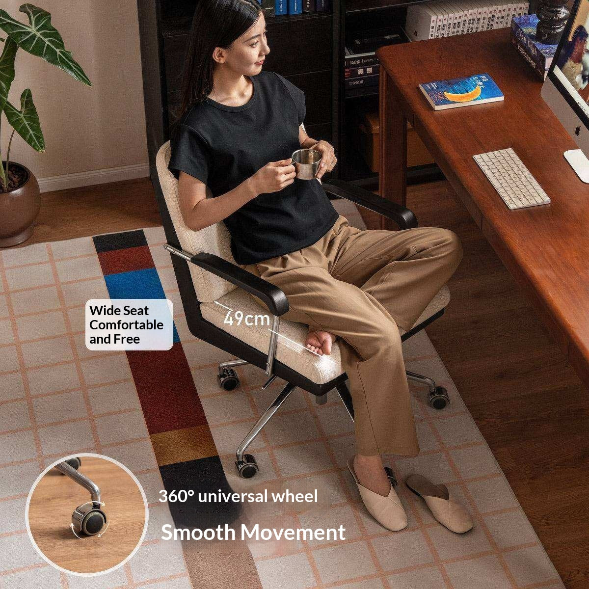 Oak Solid Wood Office Chair with Adjustable Back and Ergonomic Design