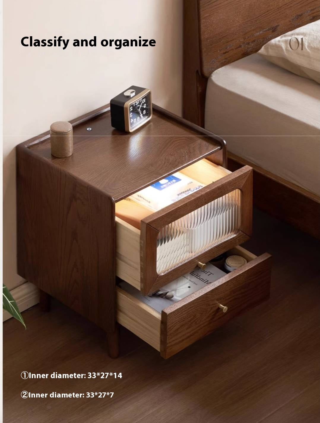 Solid Longan Hardwood, Oak Solid Wood Modern Style Nightstand