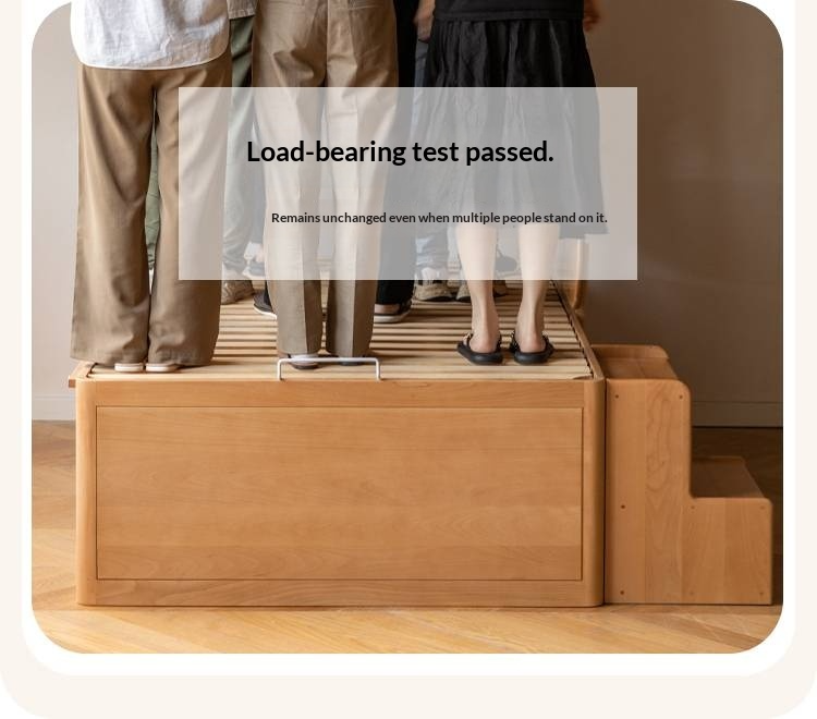 Beech, Rubberwood Solid Wood Kids’ Bed with Guardrail, Platform Bed, Headboard-Free Bed