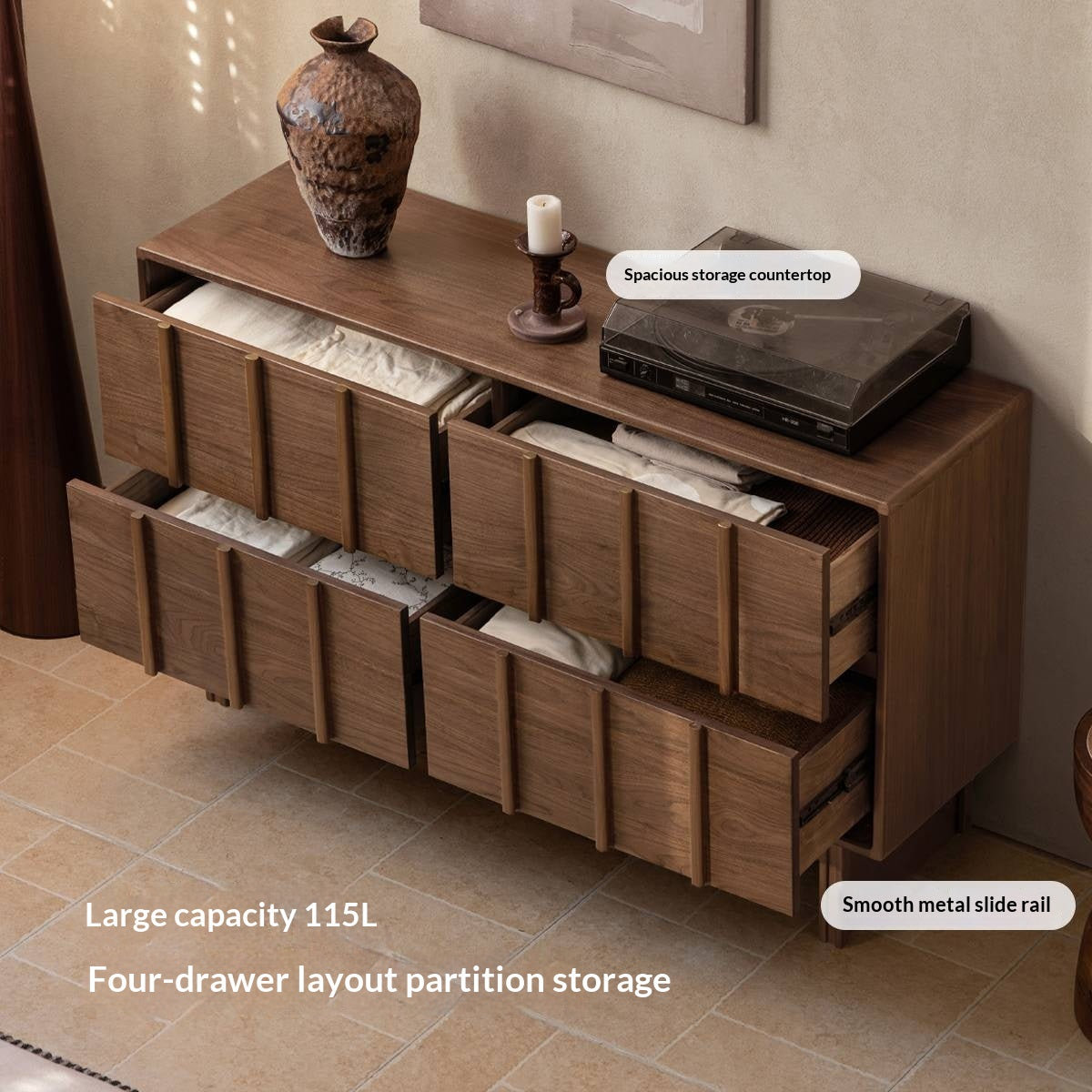 Black Walnut Solid Wood Wabi-Sabi Style Chest Of Drawers