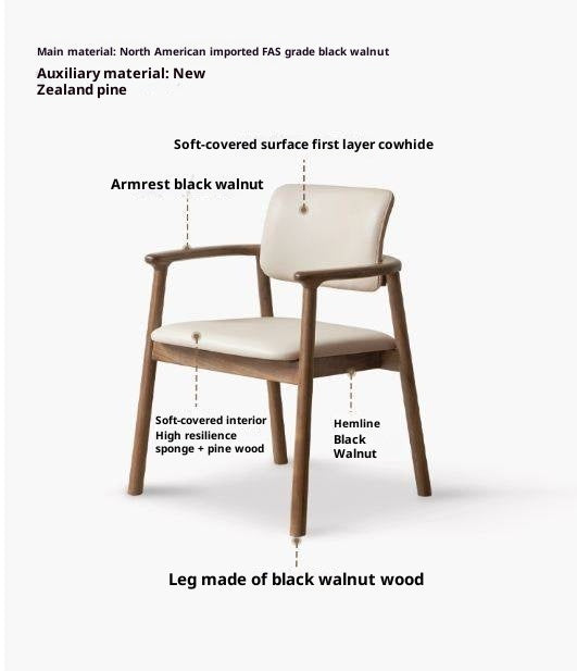 Black Walnut Solid Wood Dining Chair with Backrest