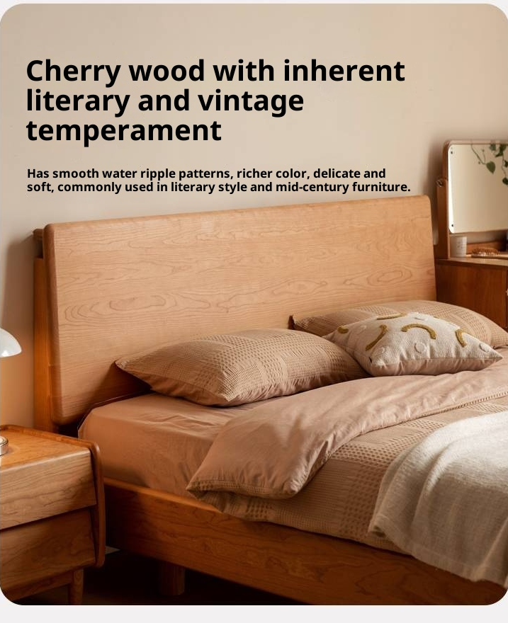 Cherry Solid Wood Bed Modern Style
