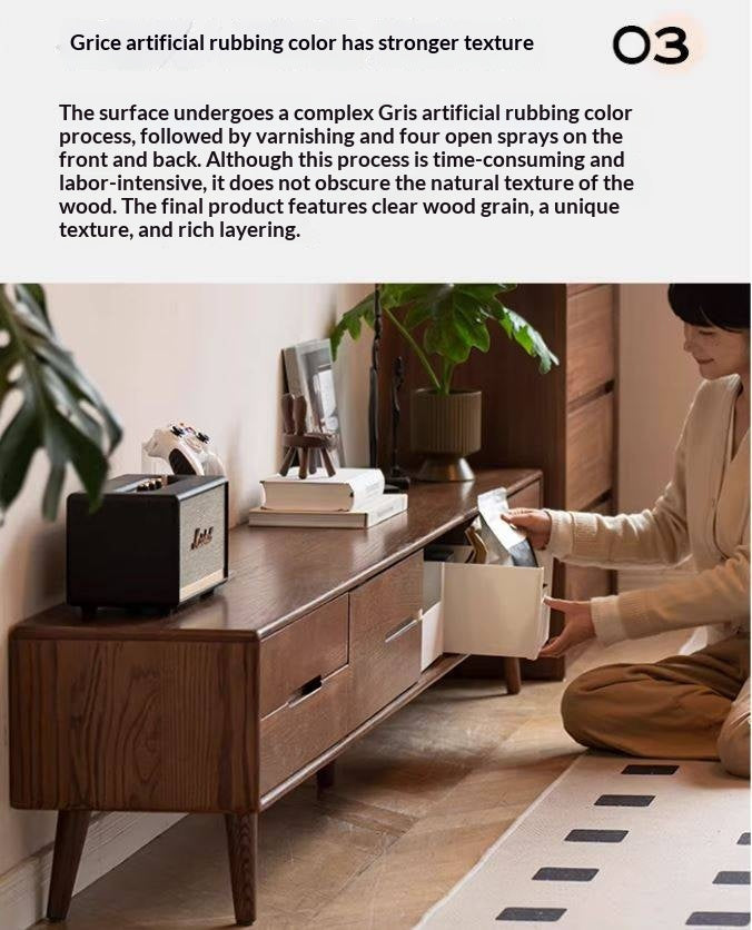 Oak, Rubberwood, Beech Solid Wood TV Stand Sliding Door.