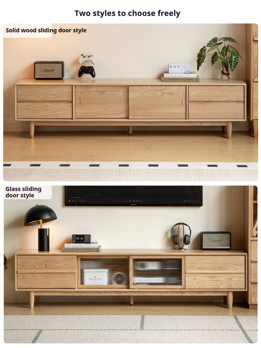 Ash Solid Wood Modern Log Style TV Cabinet.