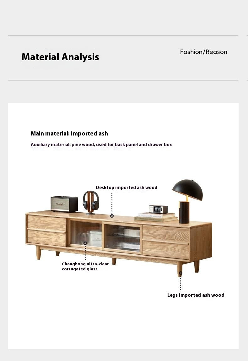 Ash Solid Wood Modern Log Style TV Cabinet