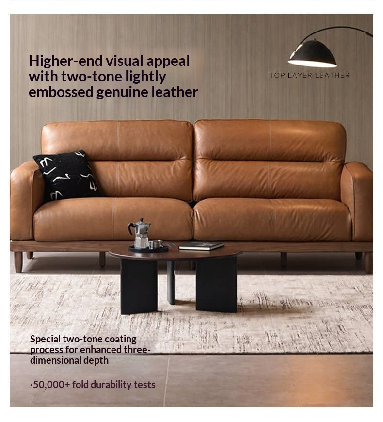 Black Walnut, Ash, Sandalwood Solid Wood Genuine Leather, fabrics Sofa with High-Back Design