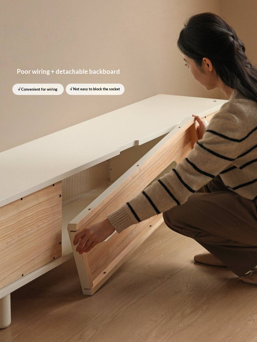 Solid RubberWood Storage White TV Cabinet.