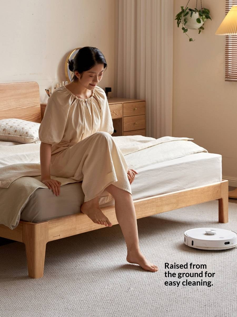 Rubberwood Solid Wood Bed — Modern Minimalist Design