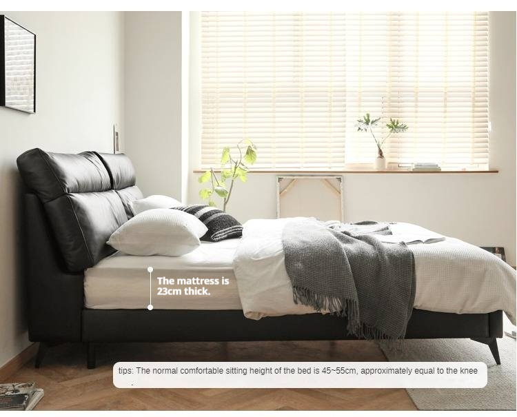 Leather Upholstered Bed with Down Filling