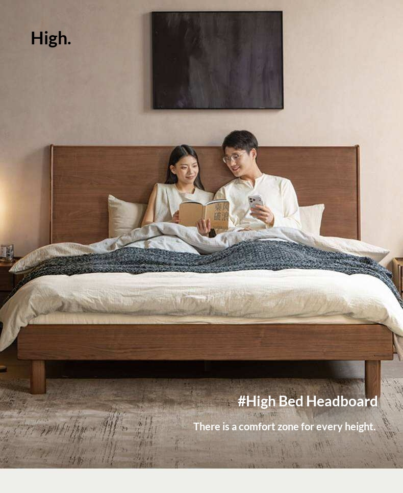 Black Walnut Solid Wood Bed with Sleek Light Luxury Finish