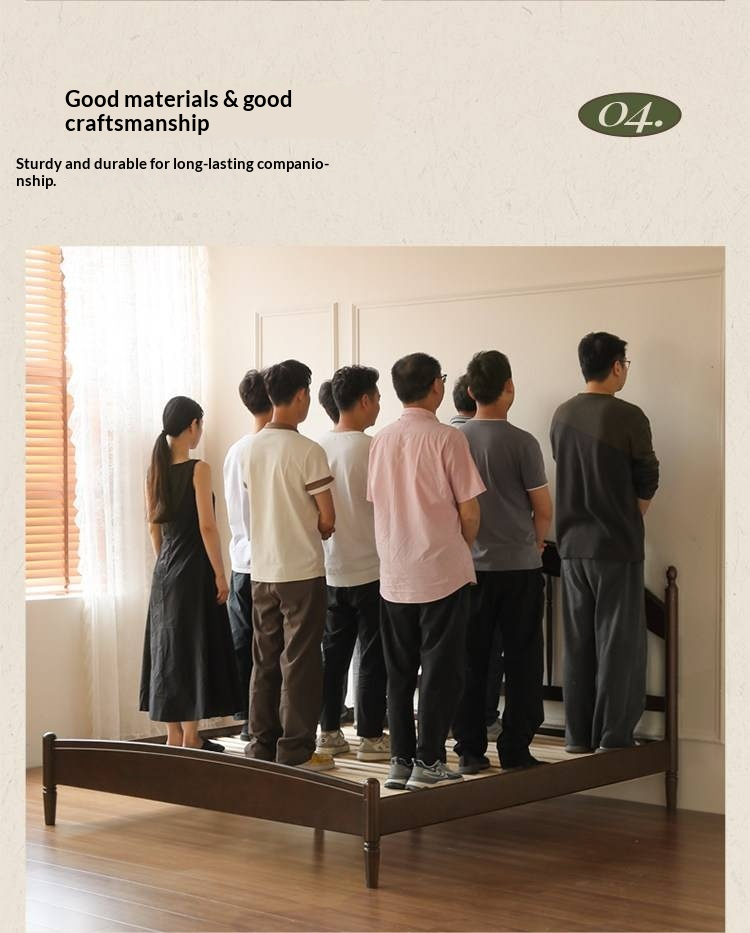 Poplar Solid Wood Bed — American Windsor Style with Retro Vertical Strip Design