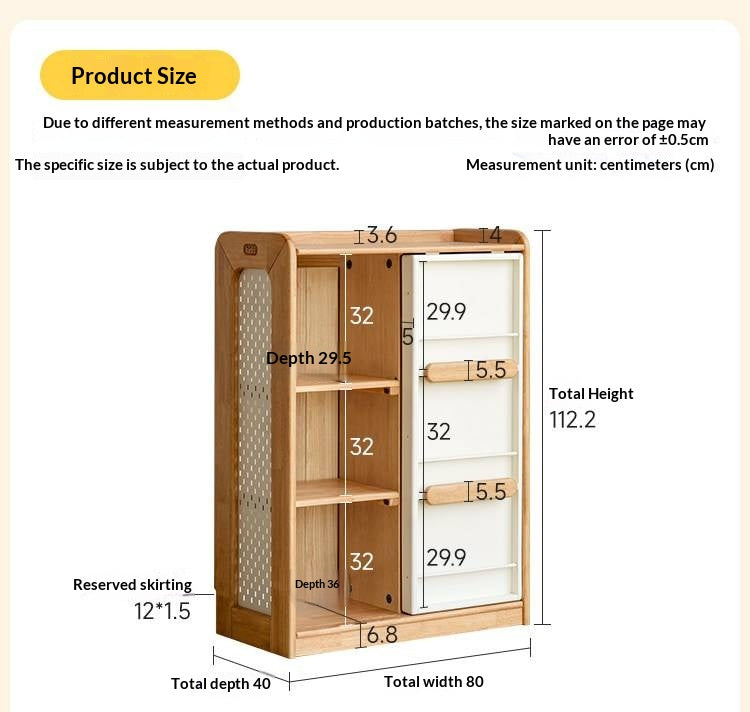Solid Rubberwood Children's Bookcase with Sliding Doors and Toy Storage