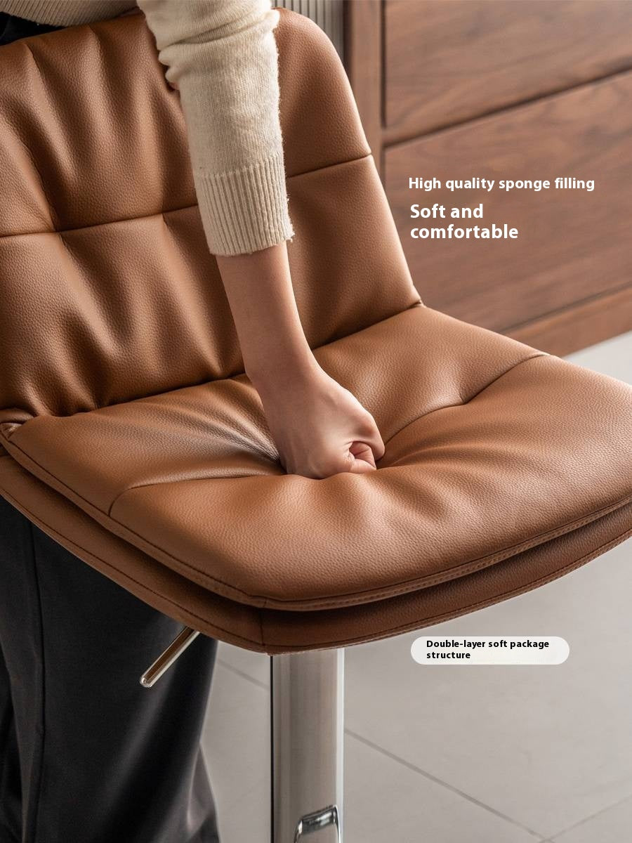 Leather High Backrest Rotating Bar Chair.