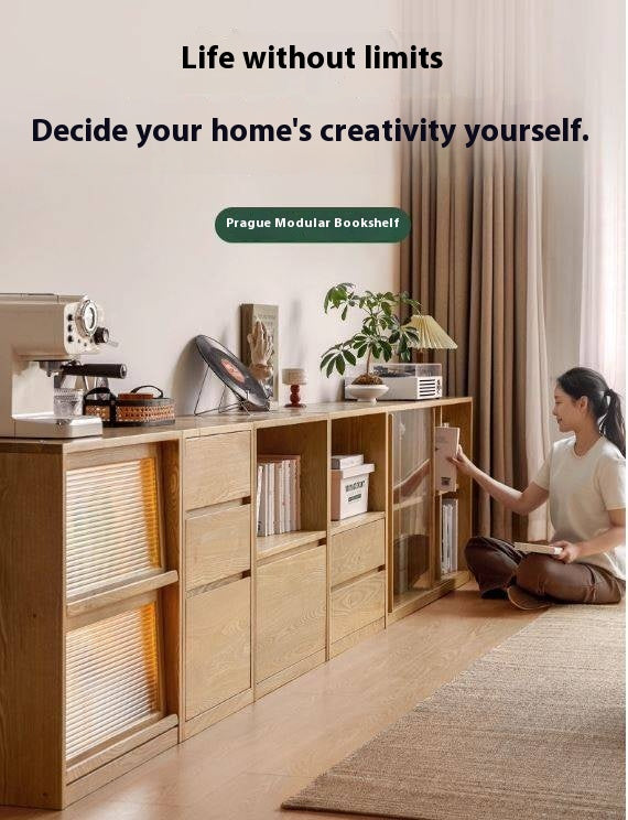 Ash Solid Wood Bookcase Storage Cabinet