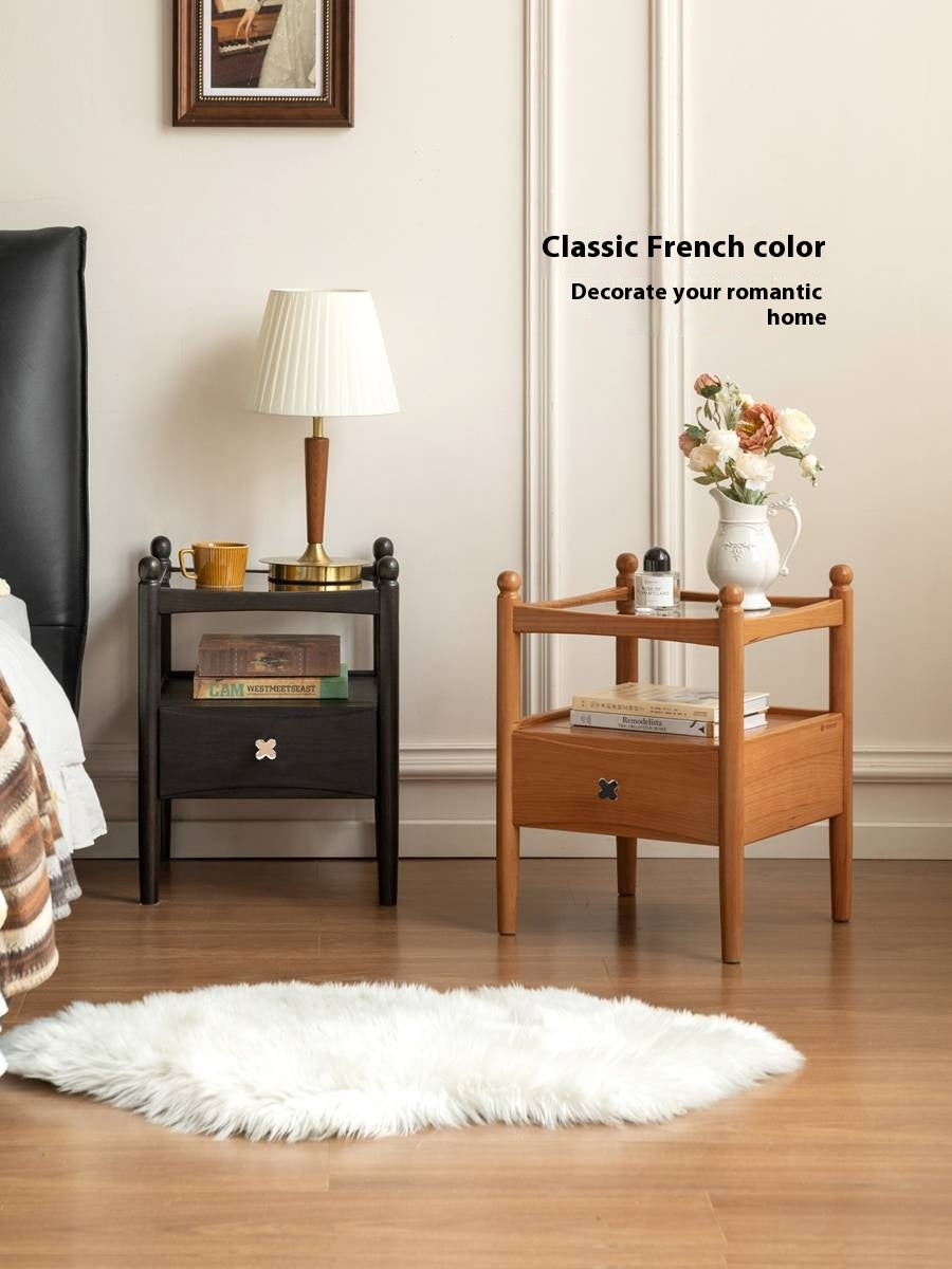 Cherry, Oak Solid Wood French Retro Nightstand.