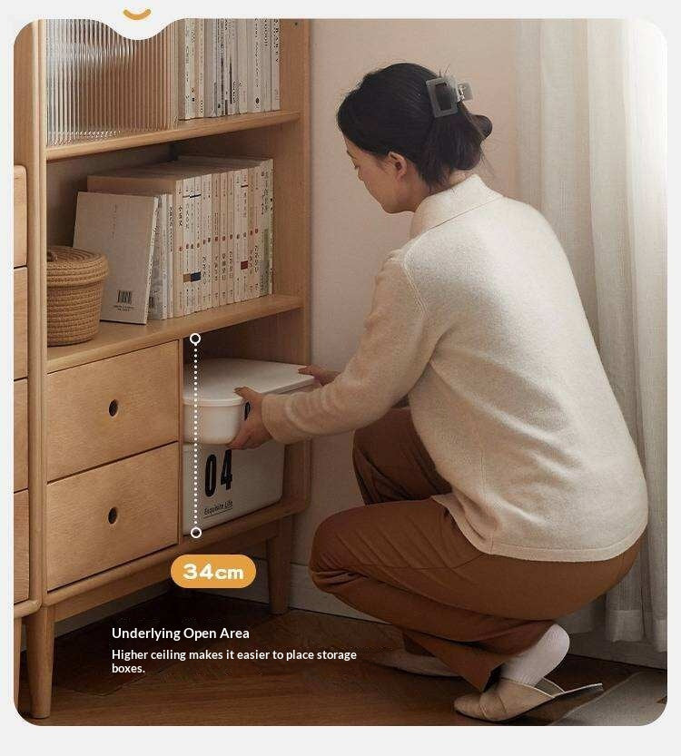 Beech Solid Wood Bookcase with Spacious Cabinet Storage