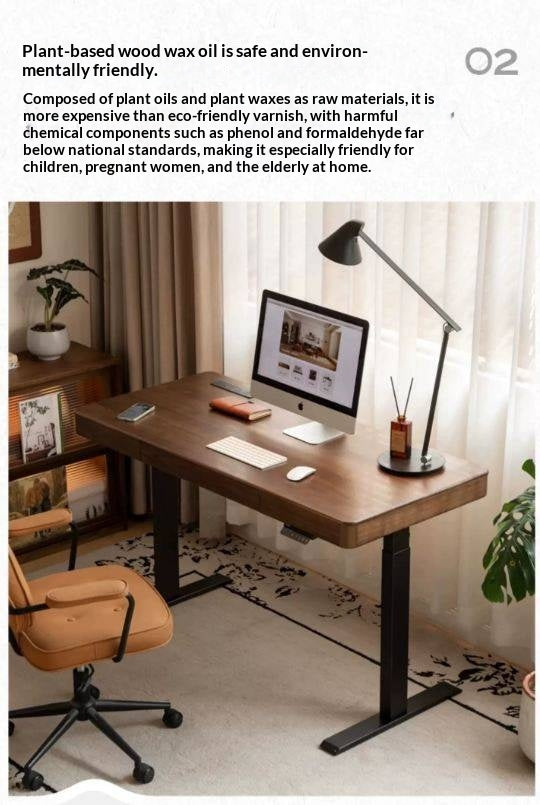Black Walnut Solid Wood Electric Lift table Computer desk wireless phone charging, power outlet