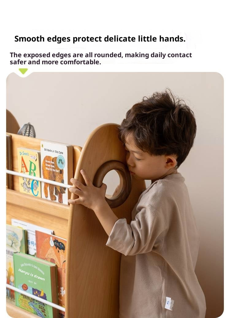 Beech Solid Wood Movable Double-Sided Floor-Standing Storage Children's Rack