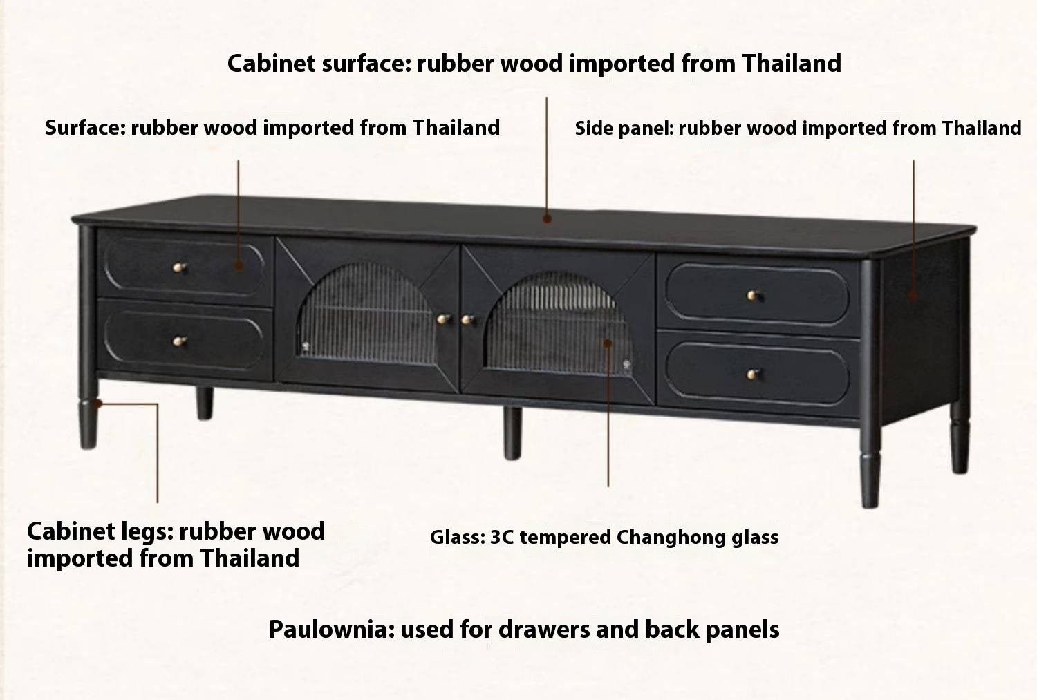 Solid Rubberwood Scandinavian TV Stand