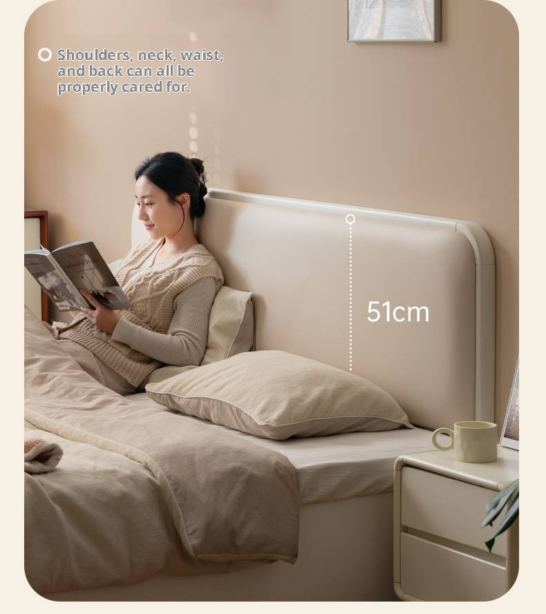 Rubberwood Solid Wood Bed Modern Minimalist Box Bed White Cream Style