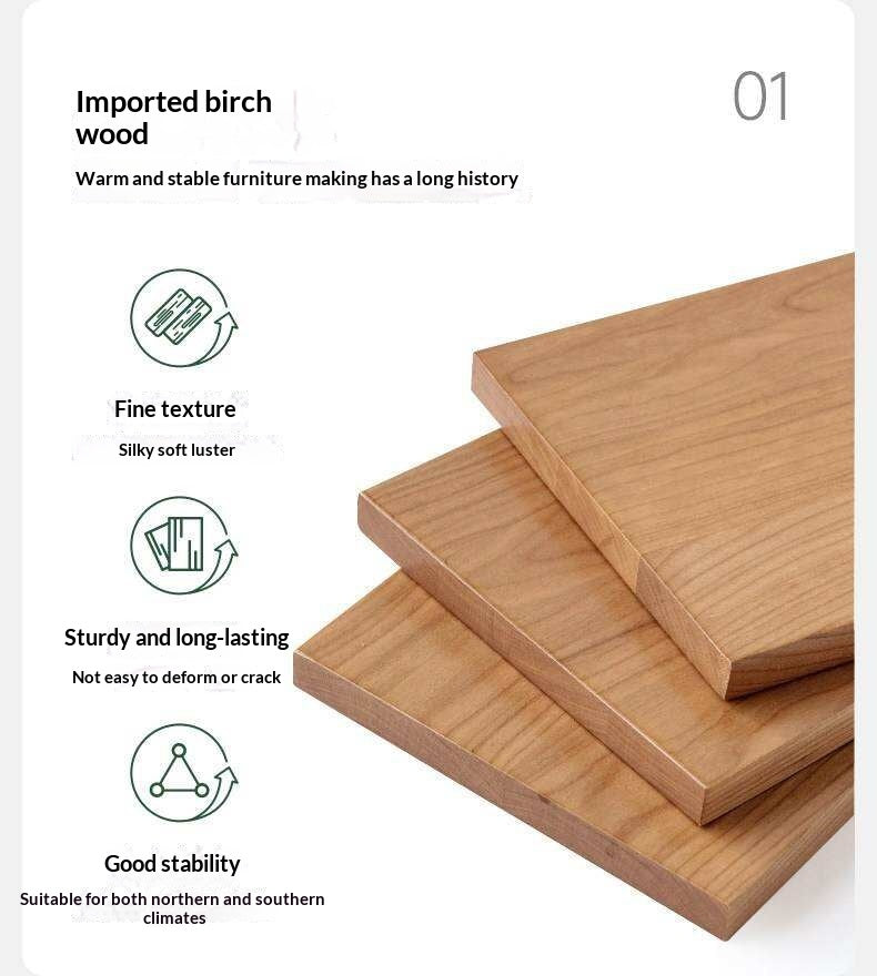 Birch Solid Wood Modern Minimalist Nightstand with Storage Cabinet