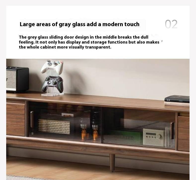 Black Walnut, Oak Solid Wood Sliding Doors TV Cabinet.