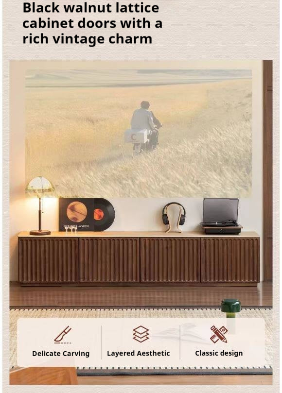 Black Walnut Solid Wood TV Cabinet with Vintage Style Floor-Standing Design