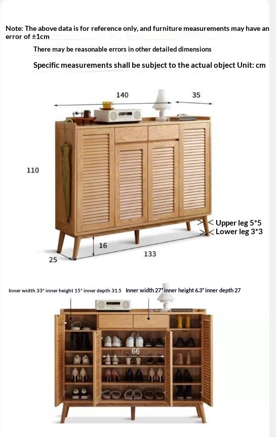 Oak Solid Wood Shutter Door Shoe Cabinet