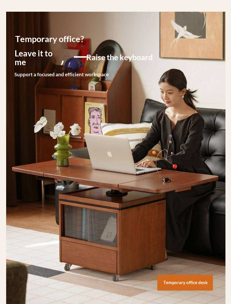 Tulipwood Solid Wood Lifting Coffee Table with Folding Square Top