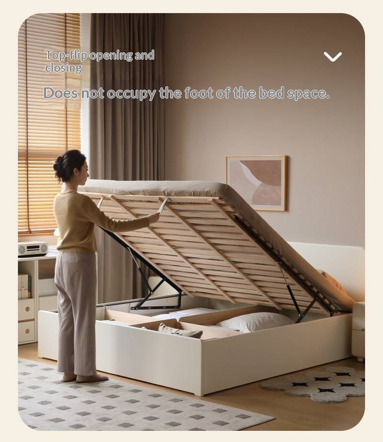 Rubberwood Solid Wood Bed — Modern Minimalist White Box Design