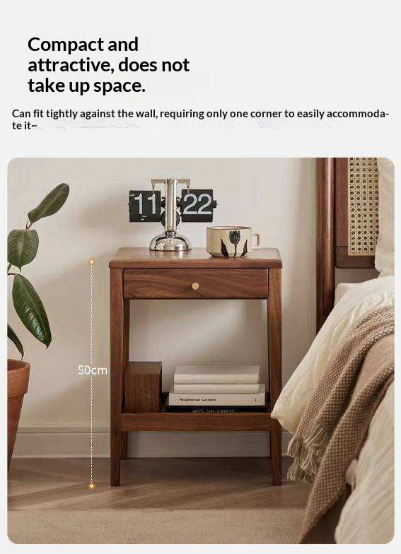 Black Walnut Solid Wood Narrow Nightstand