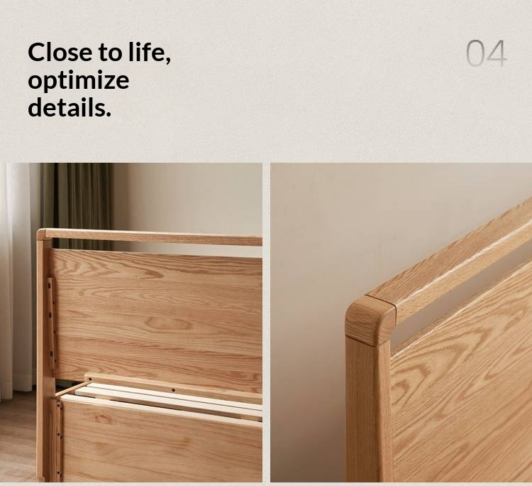 Oak Solid Wood High Box Bed in Modern Minimalist Design