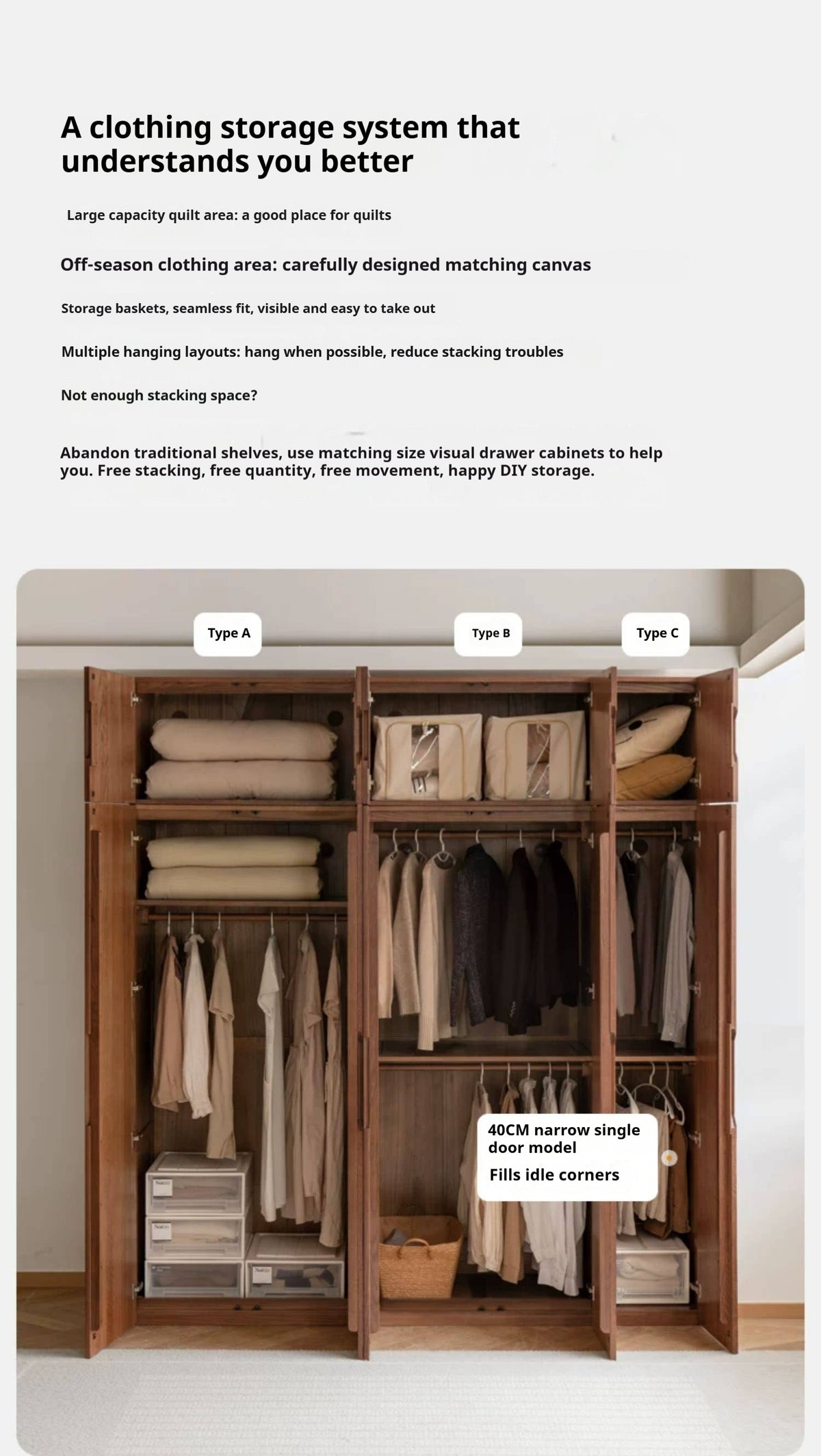 Oak, Solid Rubberwood Modern Wardrobe