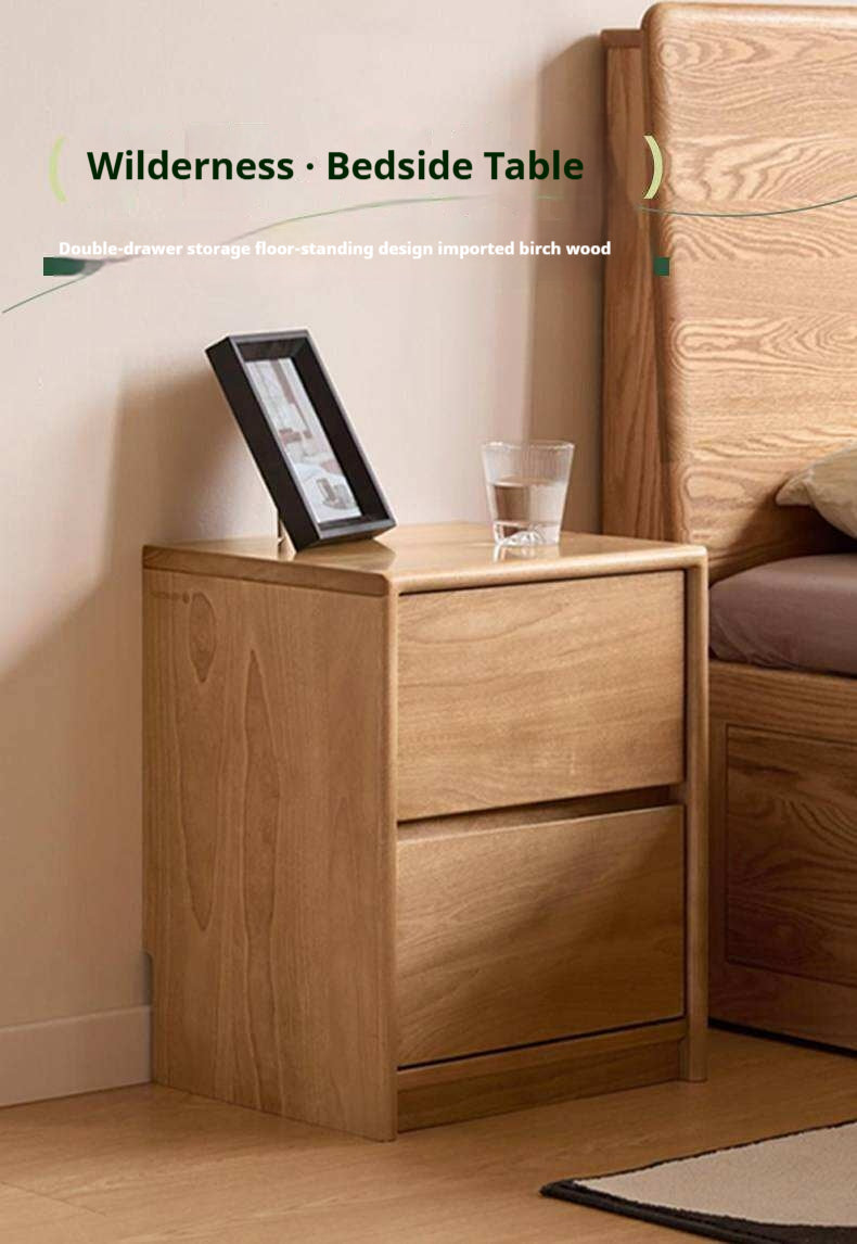 Birch Solid Wood Modern Minimalist Nightstand with Storage Cabinet