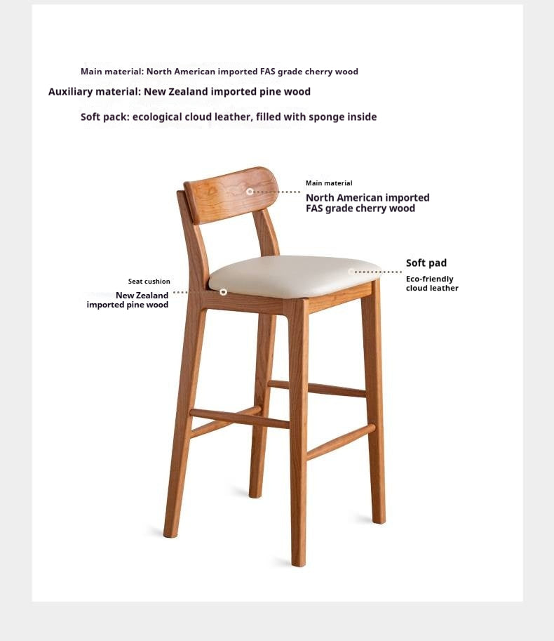 Set 3 pcs Cherry, Ash Solid Wood Modern Bar Stool, Height Chair for Kitchen Island