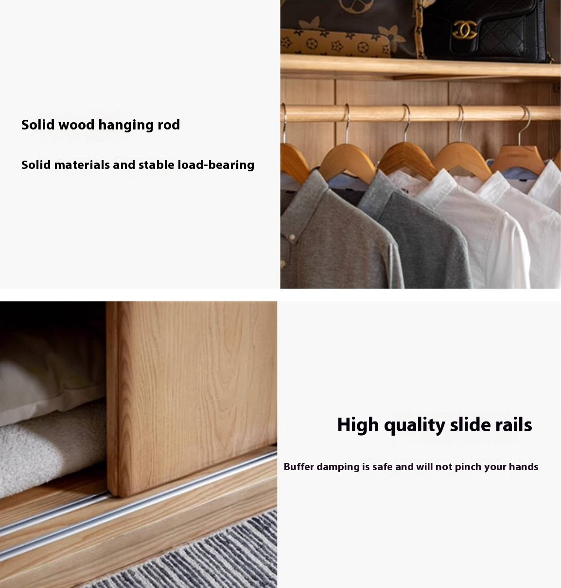 Oak, Ash Solid Wood Wardrobe With Sliding Doors