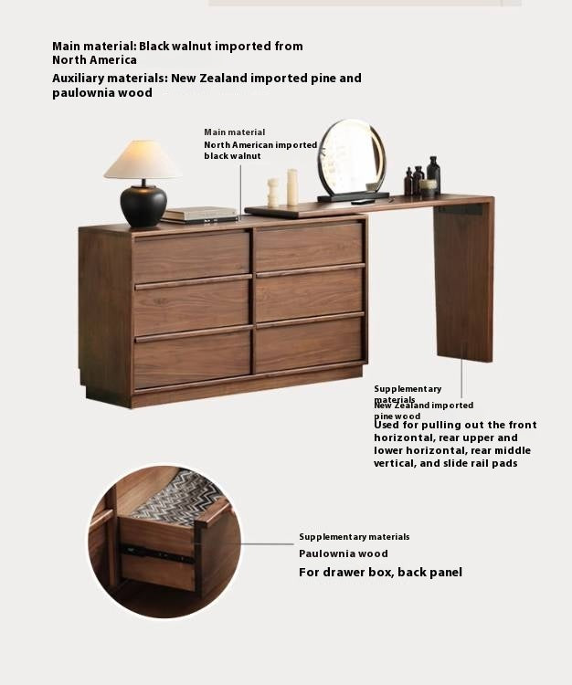 Black Walnut, Sandalwood Solid Wood Light Luxury Vanity Table.