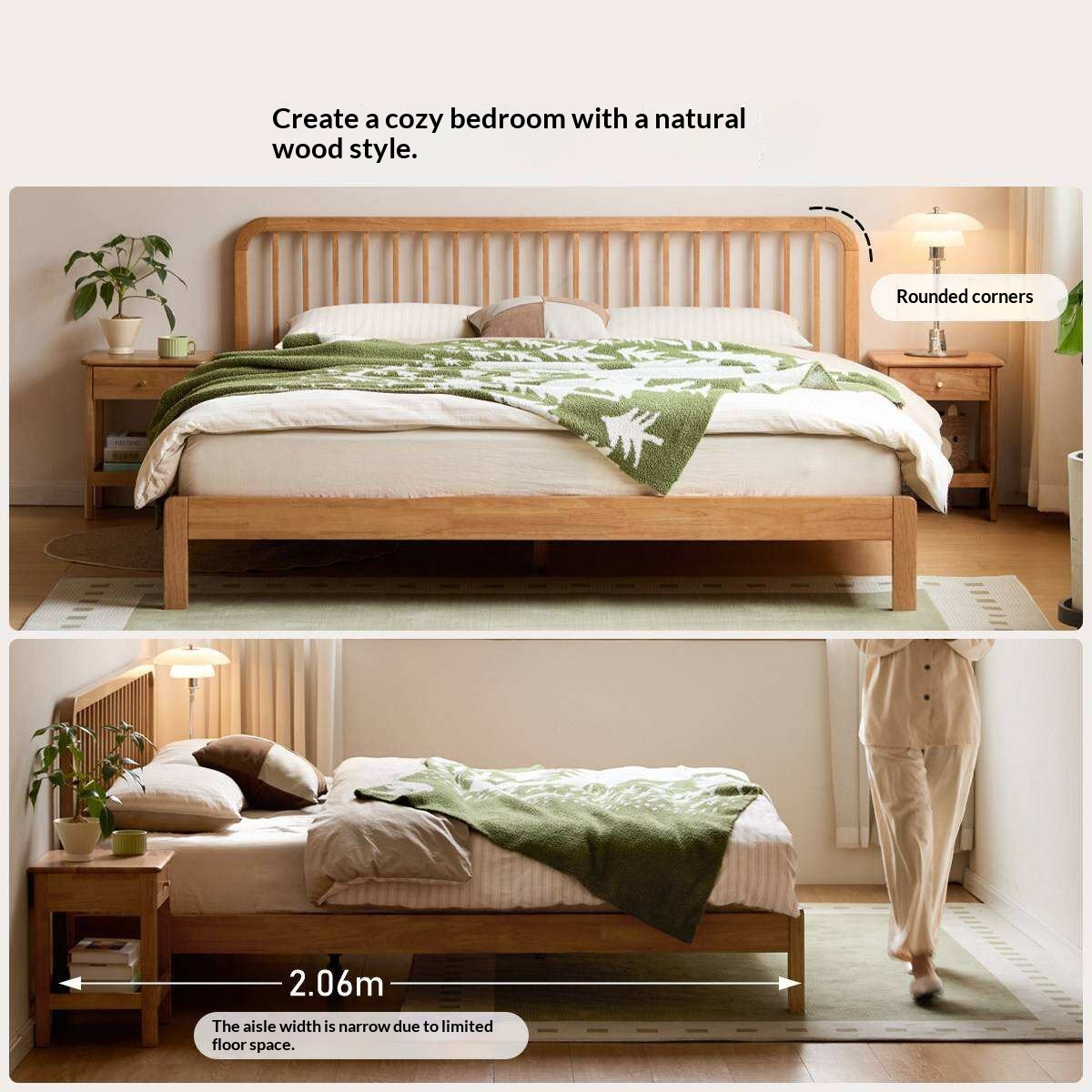 European Beech,Rubberwood Solid Wood Bed Modern Simple