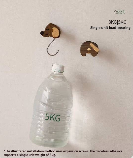 Beech, Black Walnut Solid Wood Puppy-Shaped Wall Hook with Cute Cartoon Design