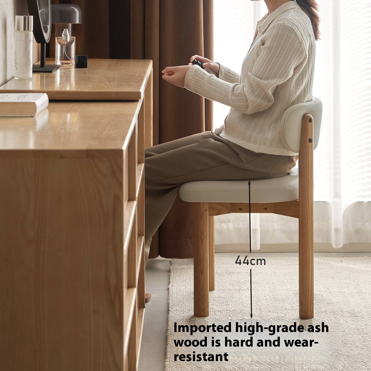 Ash, Red Oak Solid Wood Modern Makeup Stool