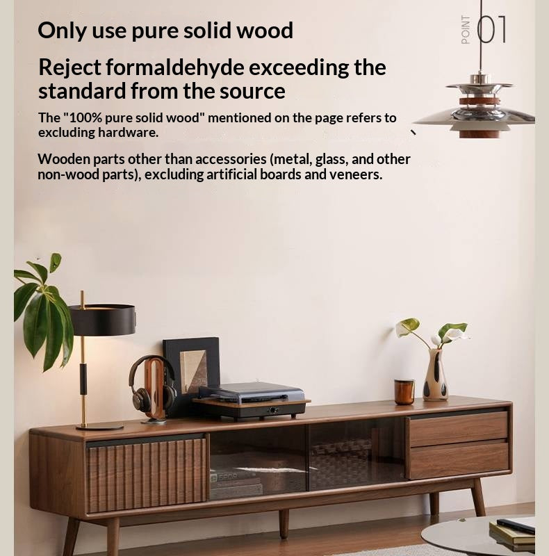 Black Walnut Solid Wood Italian Light Luxury Sliding Door TV Cabinet