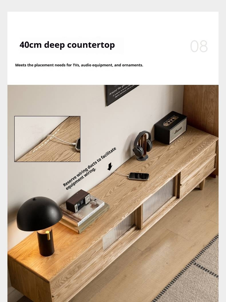 Ash Solid Wood Modern Log Style TV Cabinet
