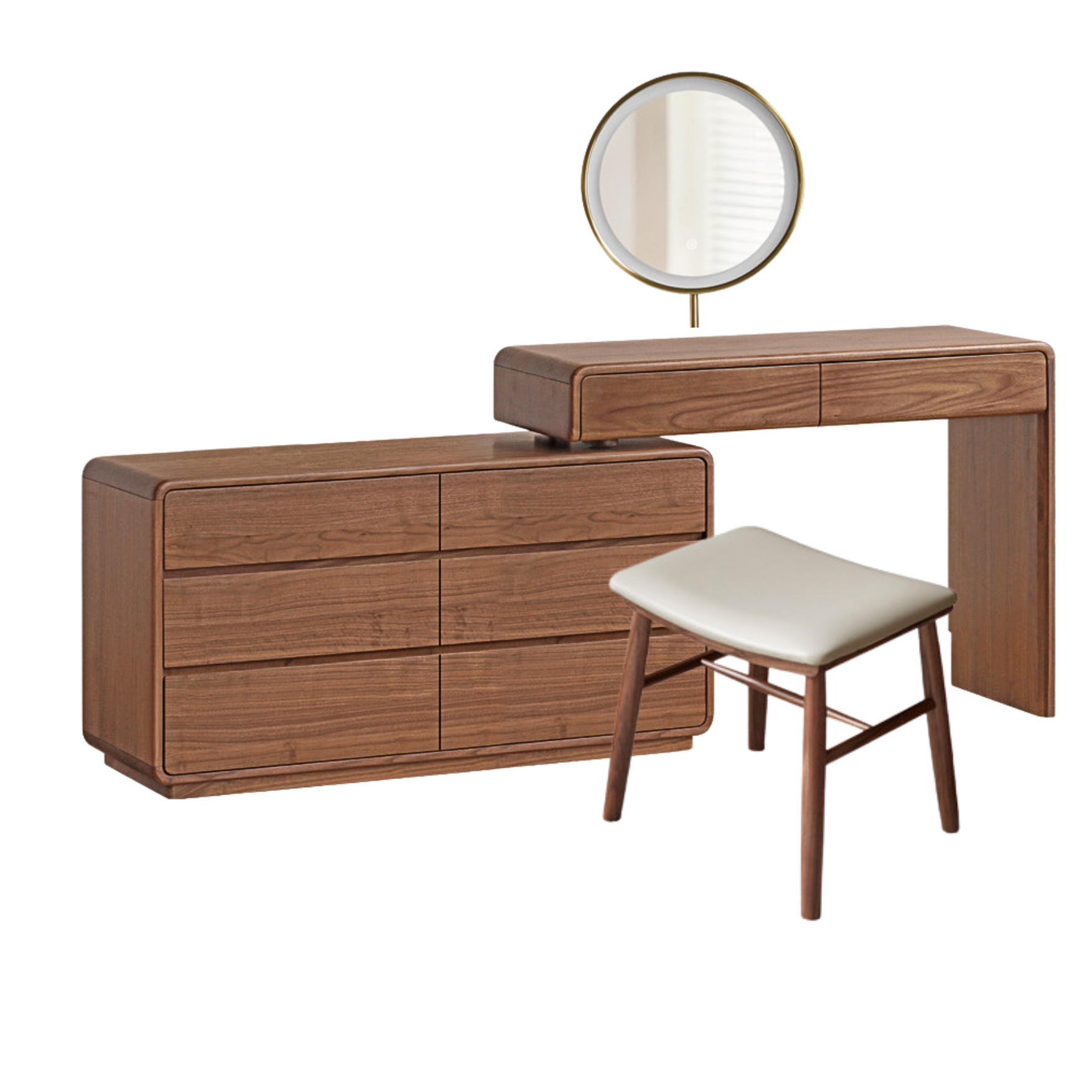 Black Walnut, Sandalwood Solid Wood Dressing Table Chest Of Drawers.