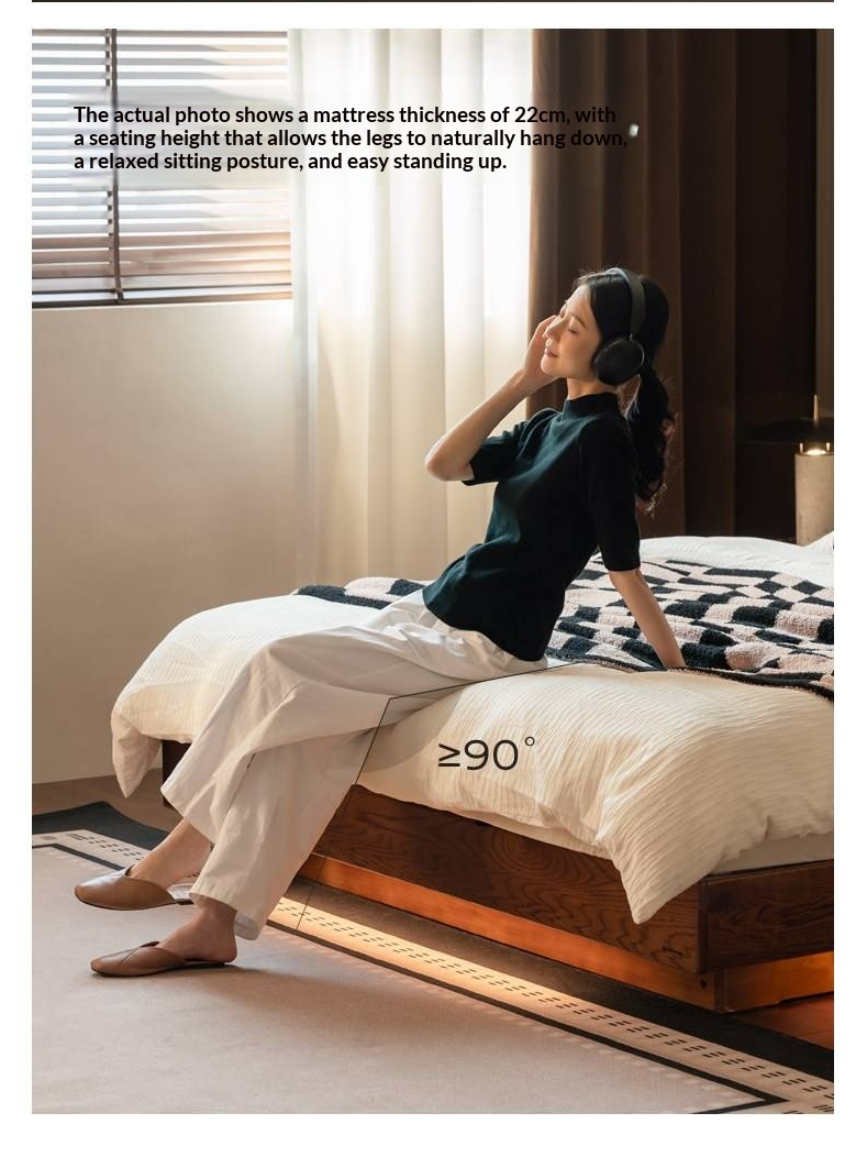 Oak Solid Wood Box Bed — Italian Light Luxury with Soft Genuine leather Backrest